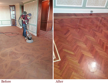 Floor refinishing before and after